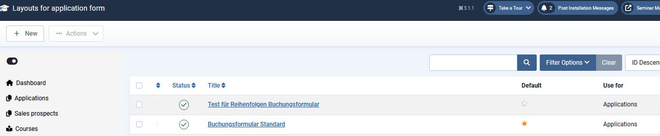 default booking form