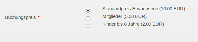 Preisgruppen Auswahl Anmeldeformular