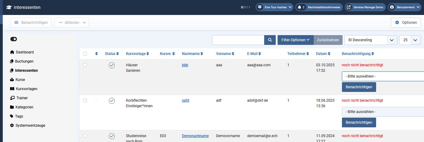 Interessenten benachrichtigen