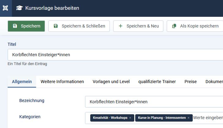 kursvorlage bearbeiten allgemein