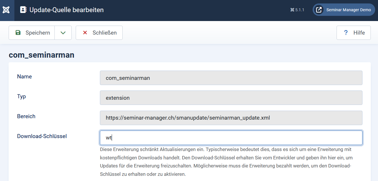 SMAN 450 Downloadschluessel eingeben