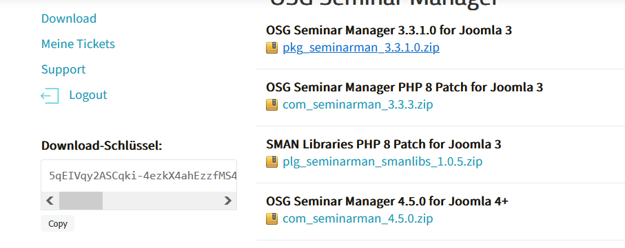 SMAN 450 Downloadschluessel kopieren