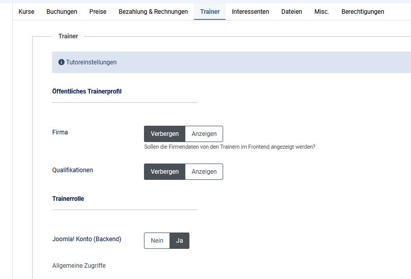 Screen   Trainerrolle konfigurieren