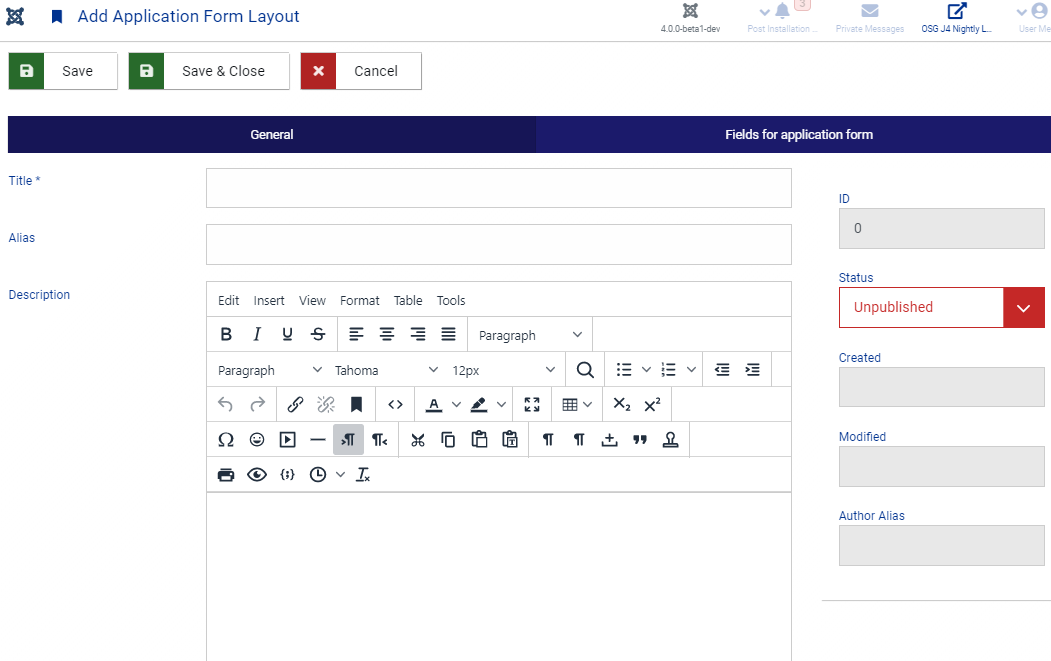 Application form layout single view