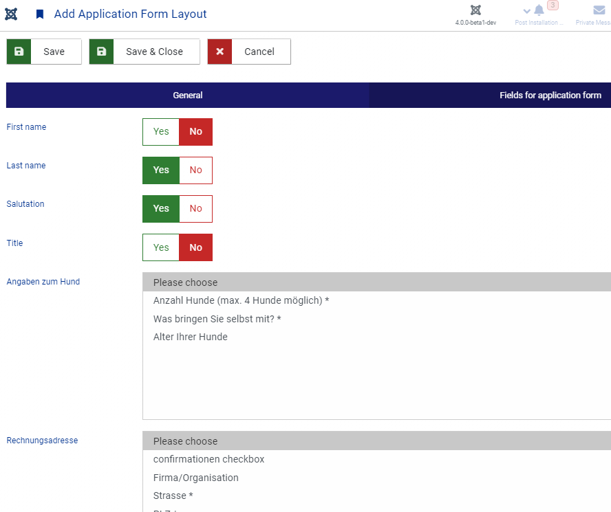 application form layout single view